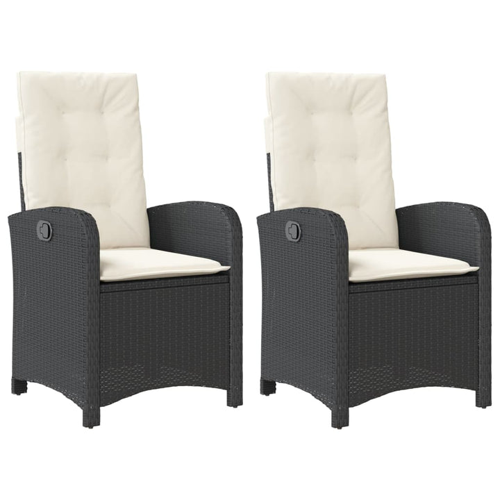 havestole med hynder 2 stk. justerbart ryglæn polyrattan sort