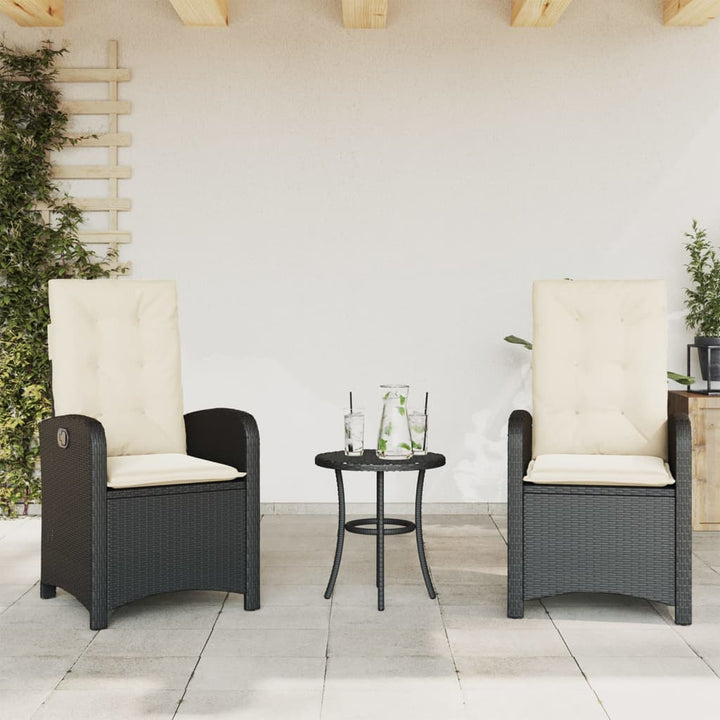havestole med hynder 2 stk. justerbart ryglæn polyrattan sort