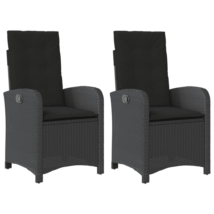 havestole med hynder 2 stk. justerbart ryglæn polyrattan sort