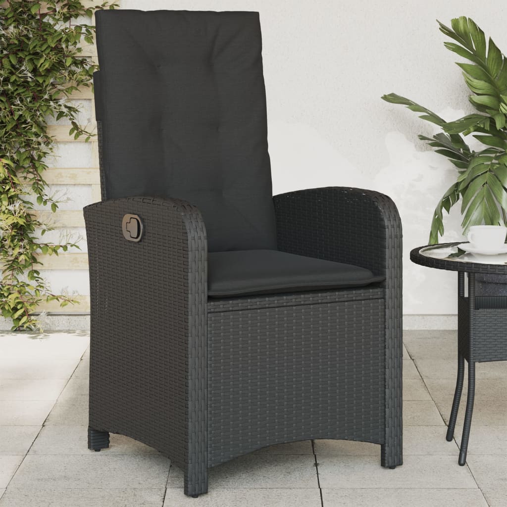 havestole med hynder 2 stk. justerbart ryglæn polyrattan sort