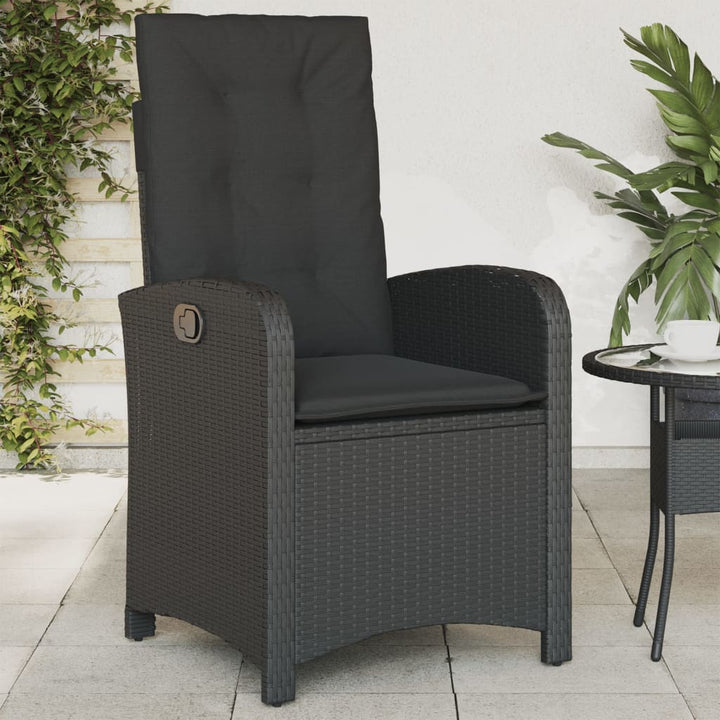 havestole med hynder 2 stk. justerbart ryglæn polyrattan sort