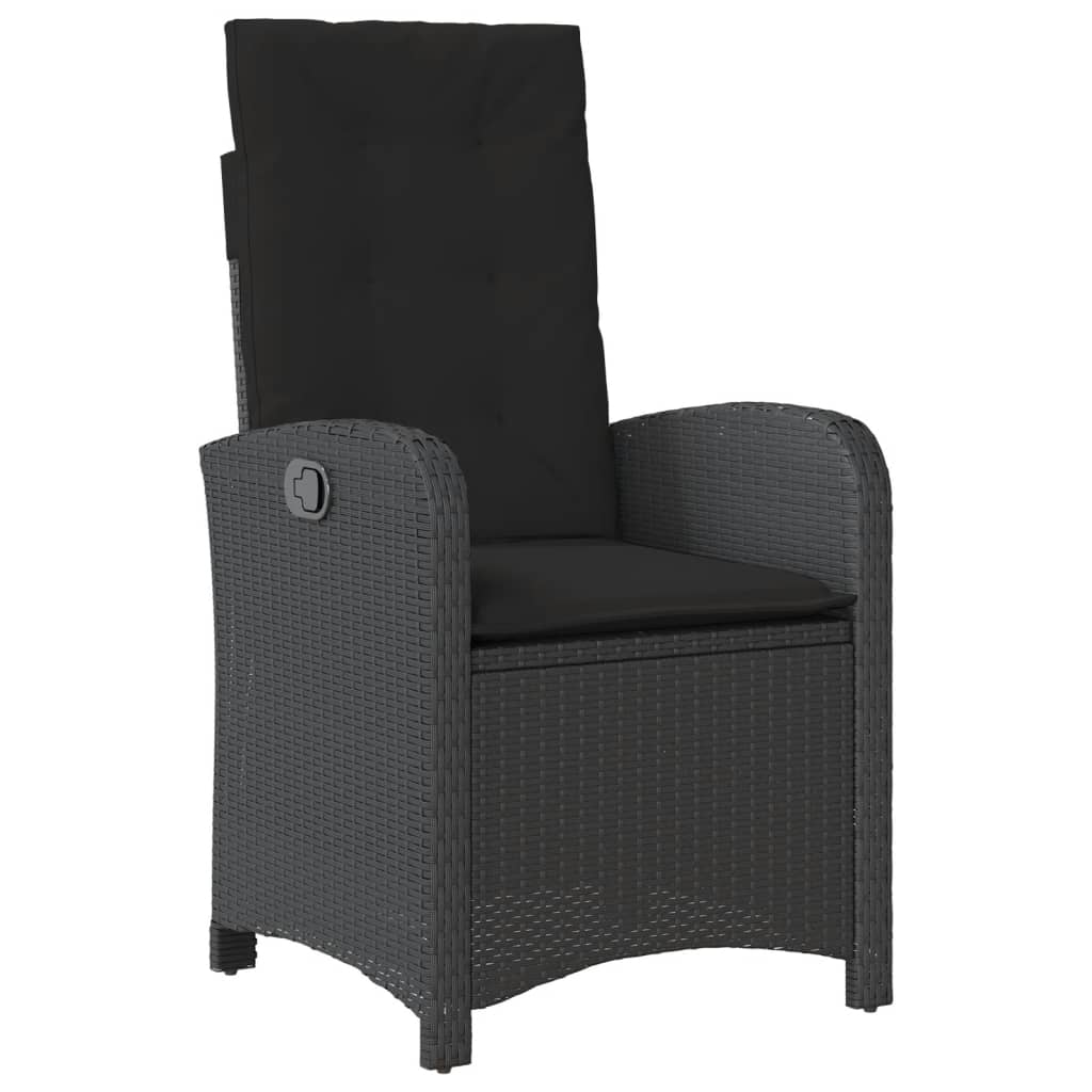 havestole med hynder 2 stk. justerbart ryglæn polyrattan sort