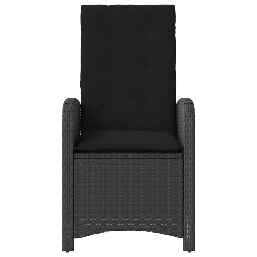 havestole med hynder 2 stk. justerbart ryglæn polyrattan sort