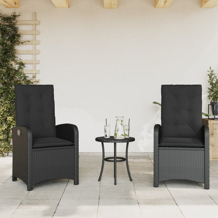 havestole med hynder 2 stk. justerbart ryglæn polyrattan sort