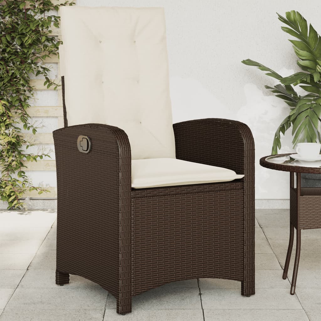 havestole 2 stk. med lænefunktion og hynder polyrattan brun