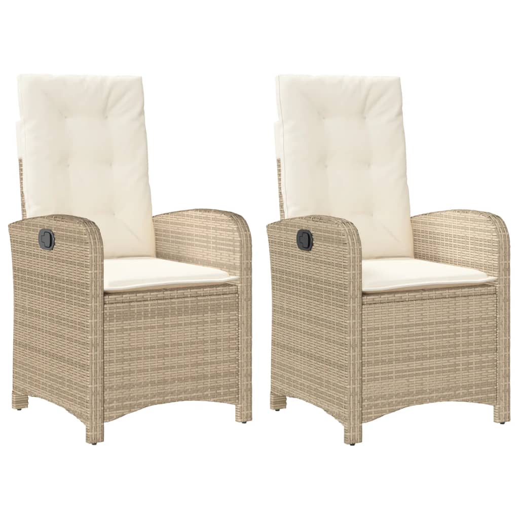 havestole 2 stk. med lænefunktion og hynder polyrattan beige