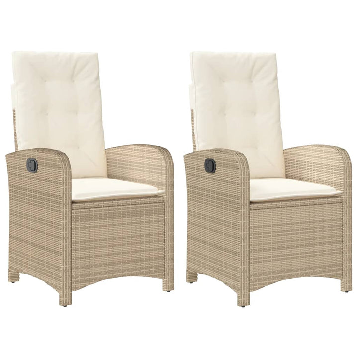 havestole 2 stk. med lænefunktion og hynder polyrattan beige