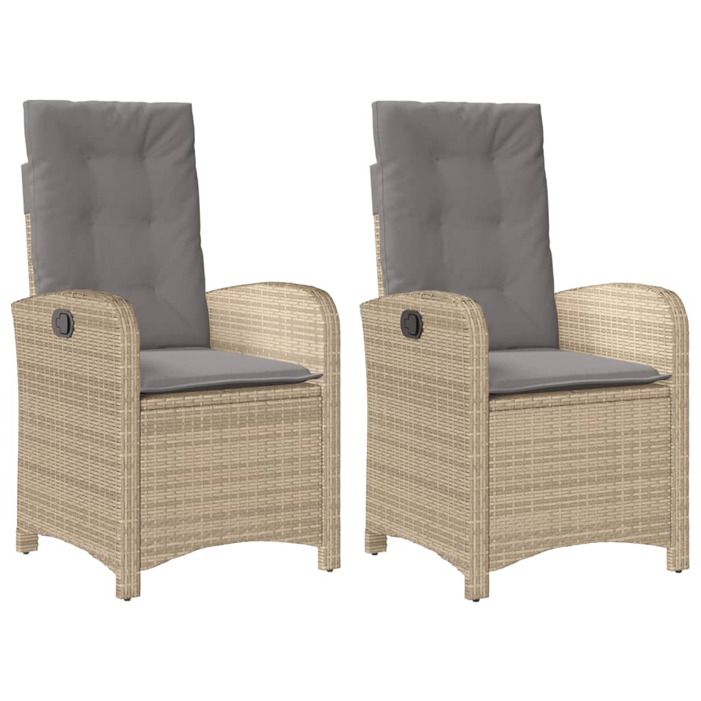 havestole 2 stk. lænefunktion + hynder polyrattan blandet beige