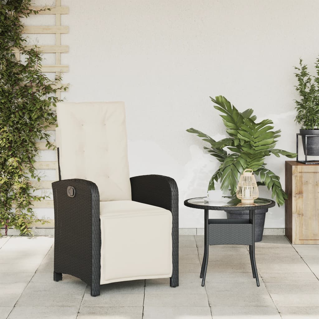 havestol med justerbart ryglæn og fodstøtte polyrattan sort