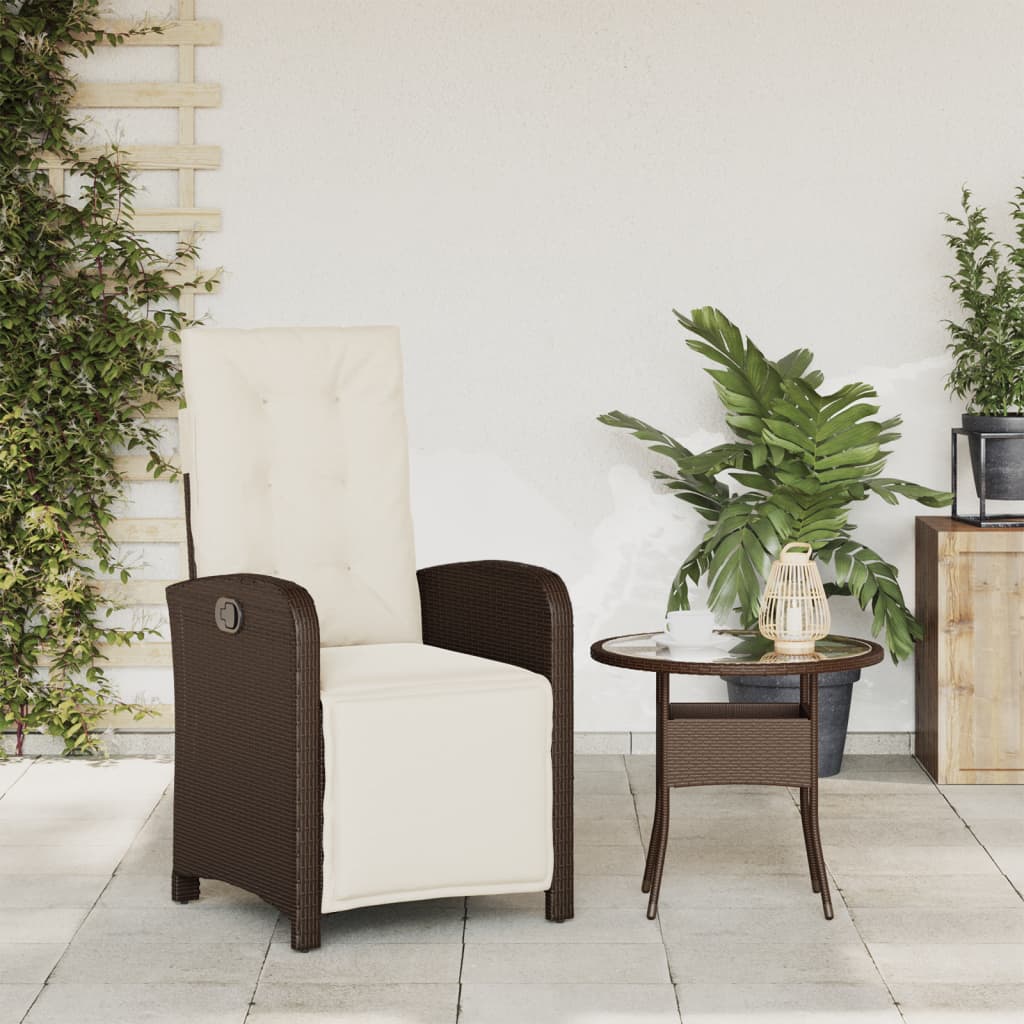 havestol med lænefunktion og fodstøtte polyrattan brun