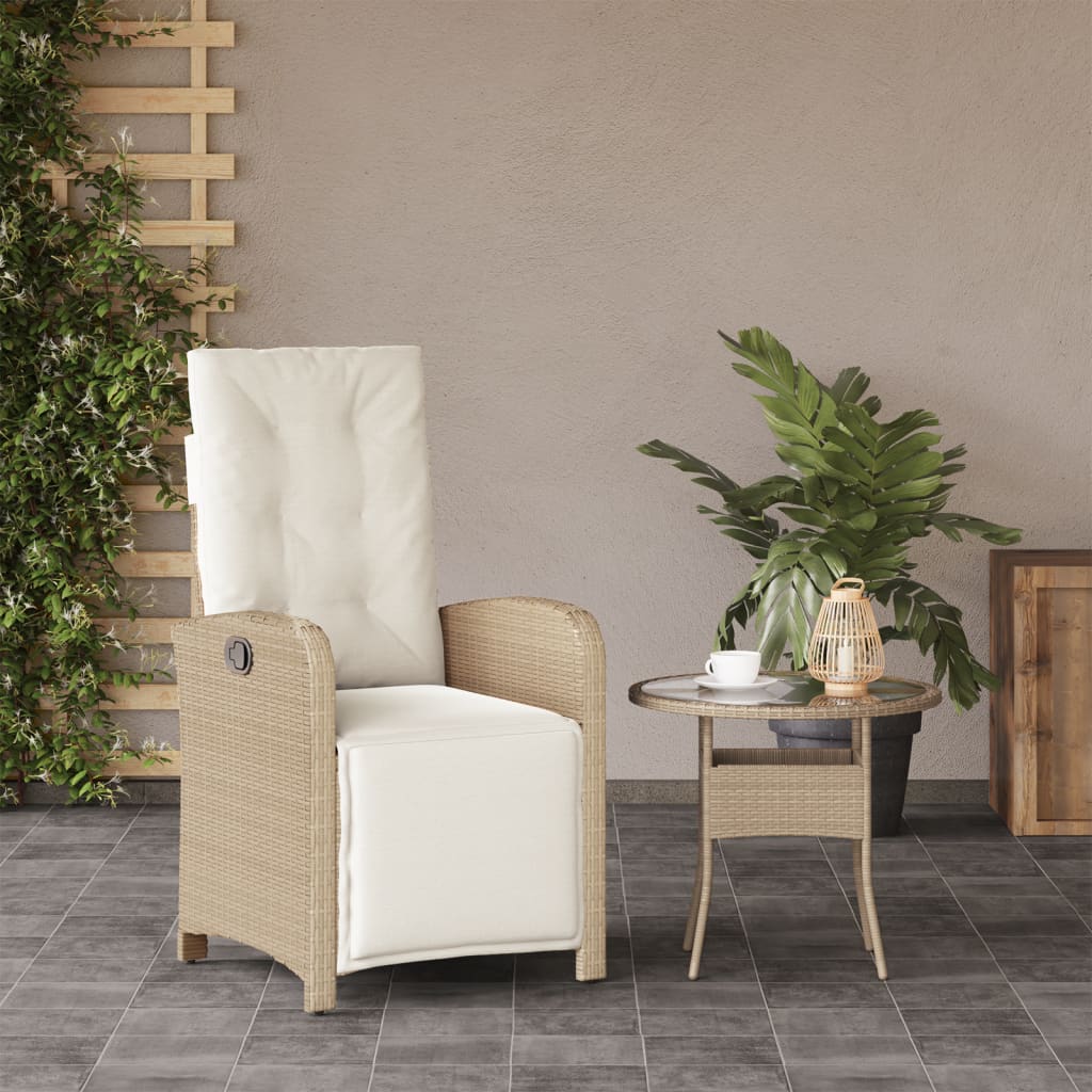 havestol med lænefunktion og fodstøtte polyrattan beige