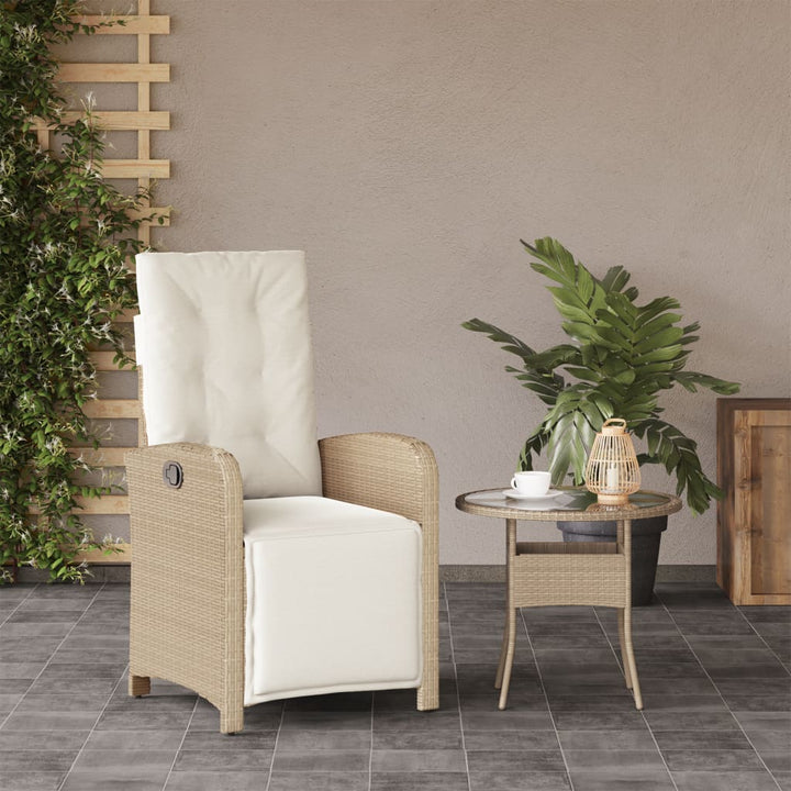 havestol med lænefunktion og fodstøtte polyrattan beige
