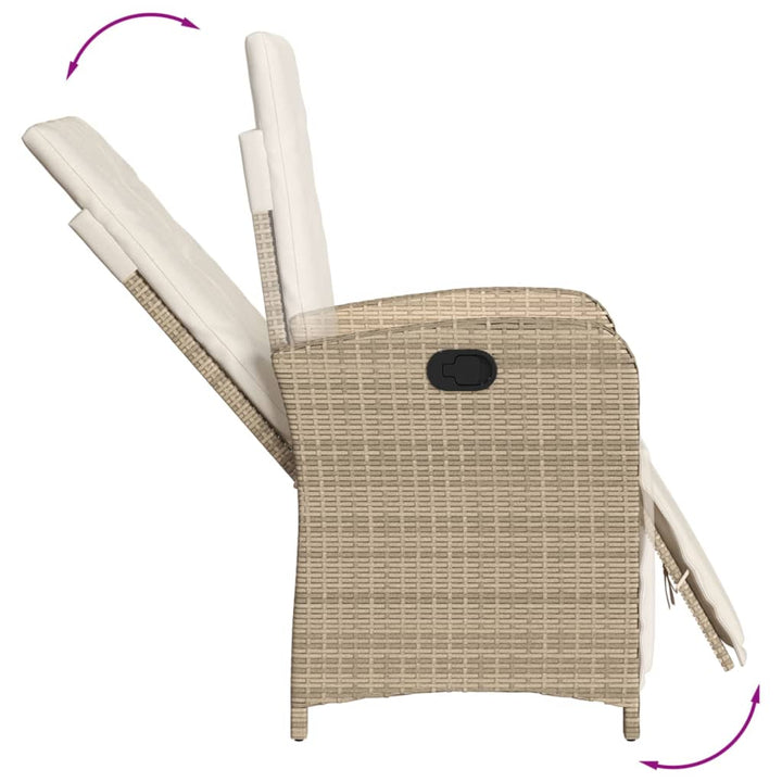 havestol med lænefunktion og fodstøtte polyrattan beige