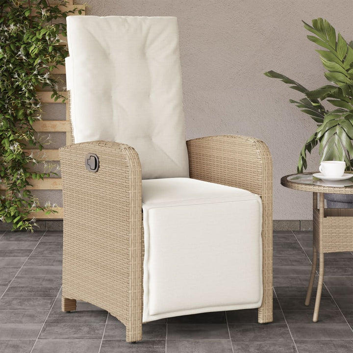 havestol med lænefunktion og fodstøtte polyrattan beige