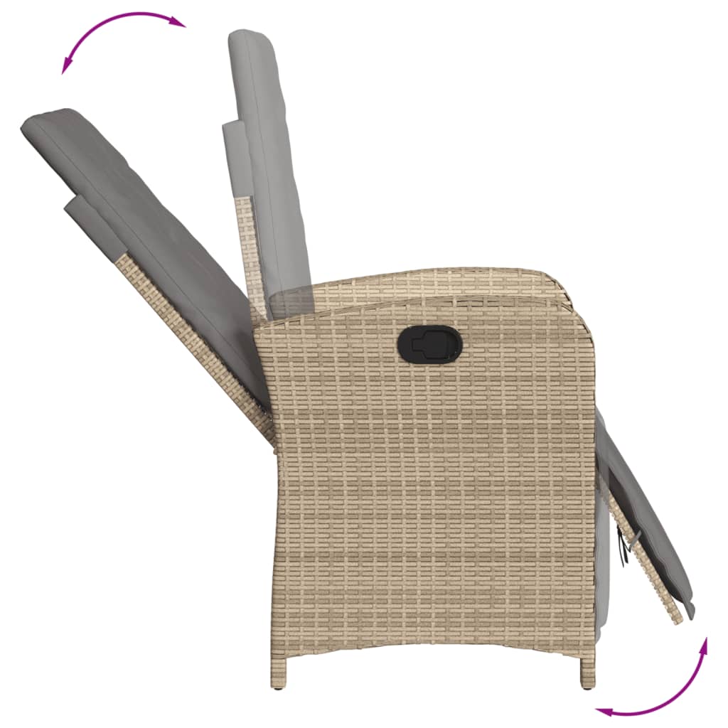havestol med lænefunktion og fodstøtte polyrattan blandet beige