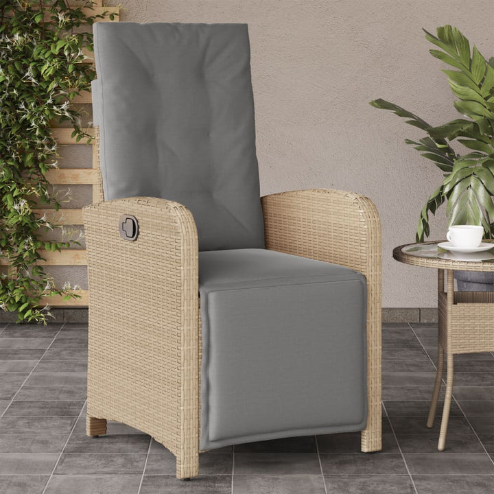 havestol med lænefunktion og fodstøtte polyrattan blandet beige