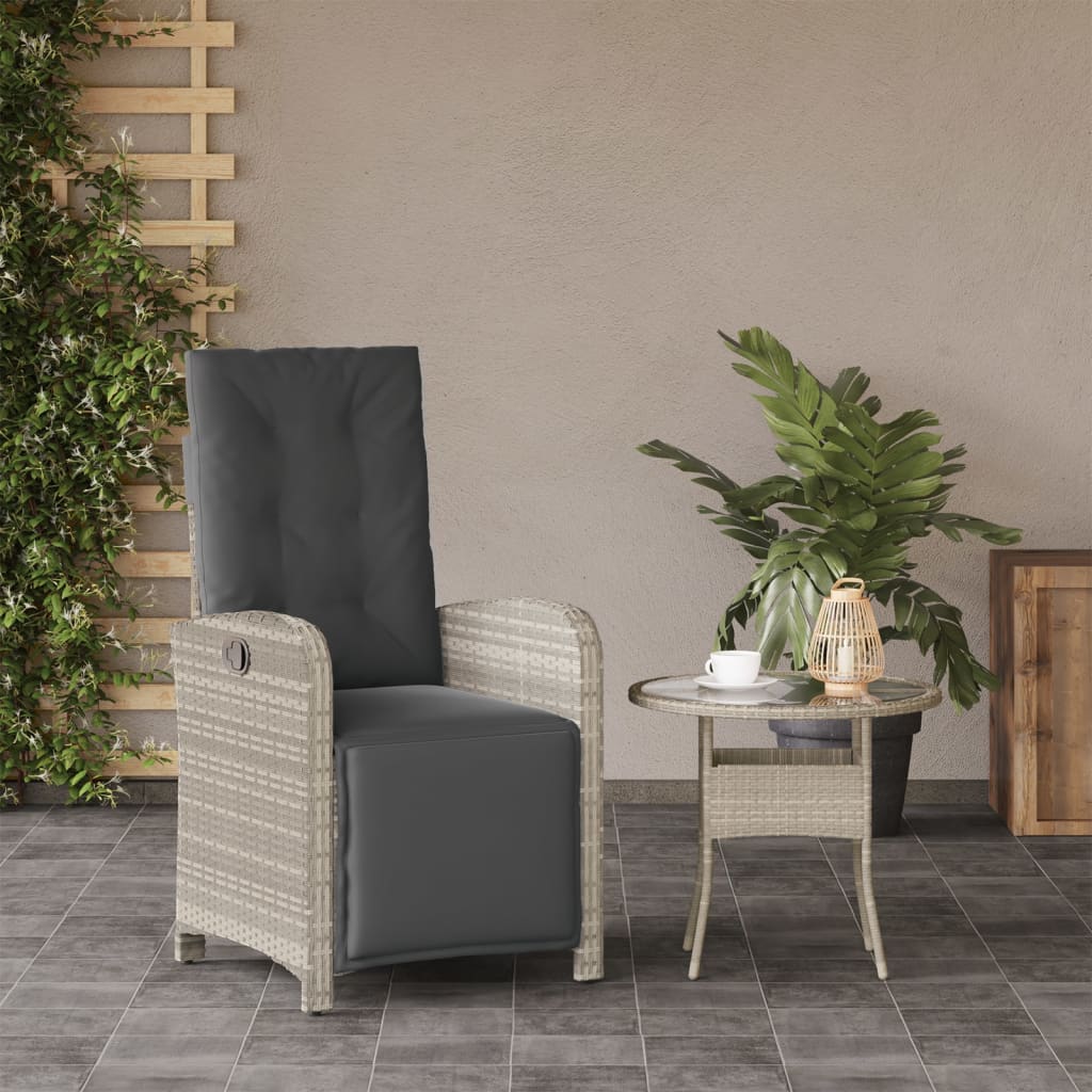 havestol med lænefunktion og fodstøtte polyrattan lysegrå