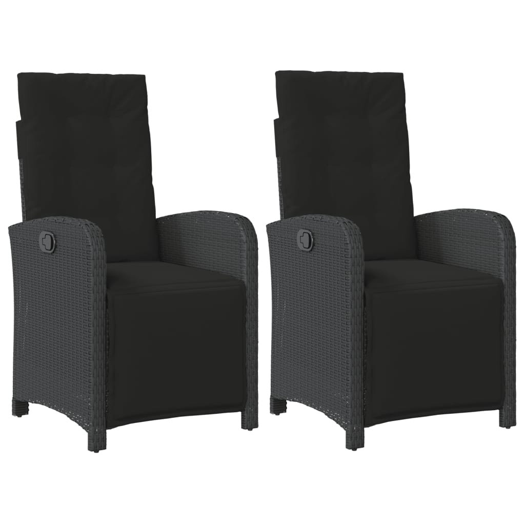 havestole 2 stk. med lænefunktion og fodstøtte polyrattan sort