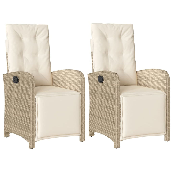 havestole 2 stk. med lænefunktion og fodstøtte polyrattan beige