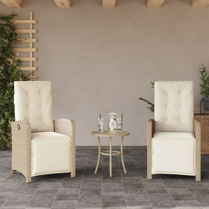 havestole 2 stk. med lænefunktion og fodstøtte polyrattan beige