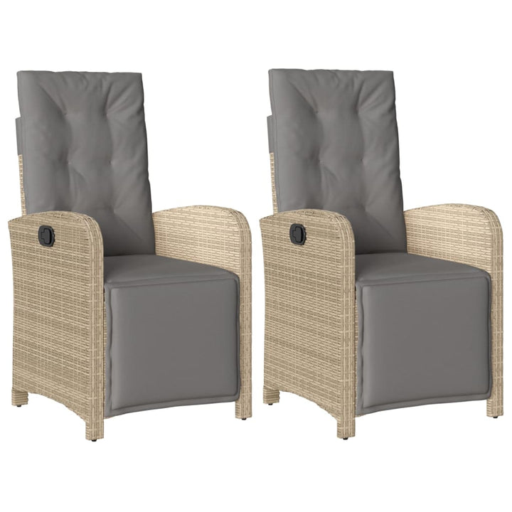 havestole 2 stk. lænefunktion og fodstøtte polyrattan beige