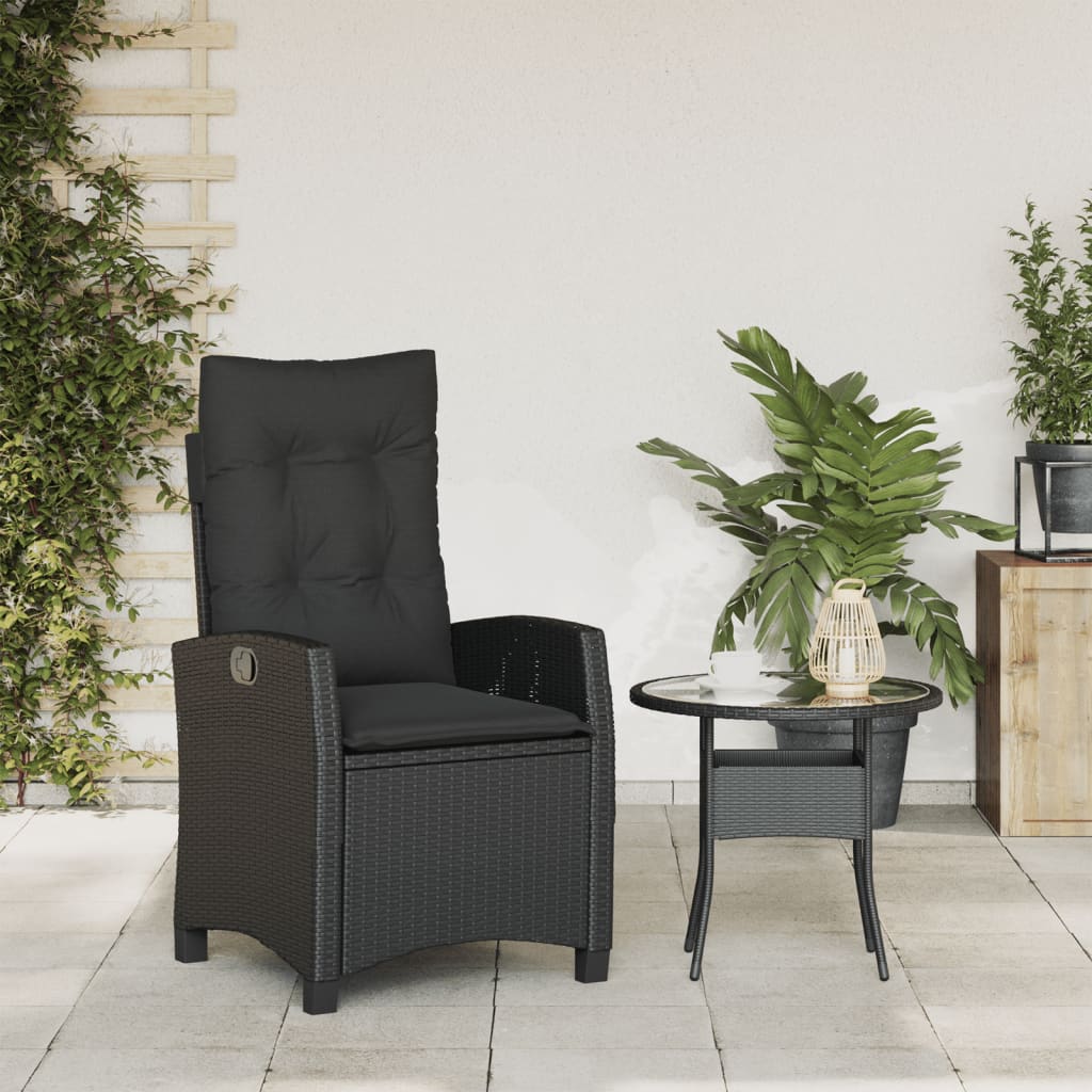 havestol med hynder justerbart ryglæn polyrattan sort