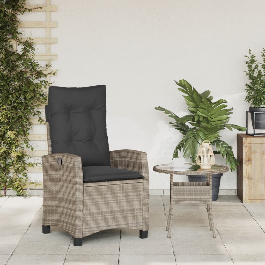 havestol med hynder justerbart ryglæn polyrattan grå