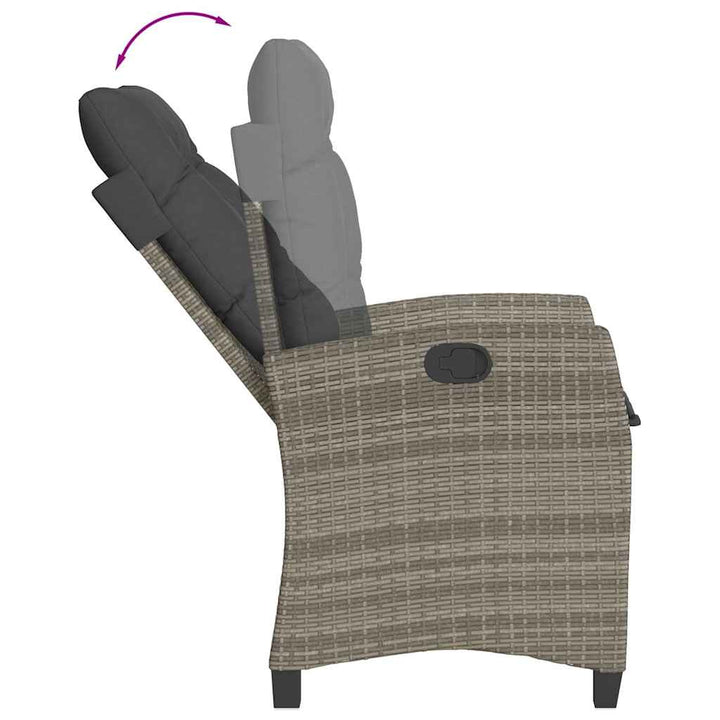 havestol med hynder justerbart ryglæn polyrattan grå