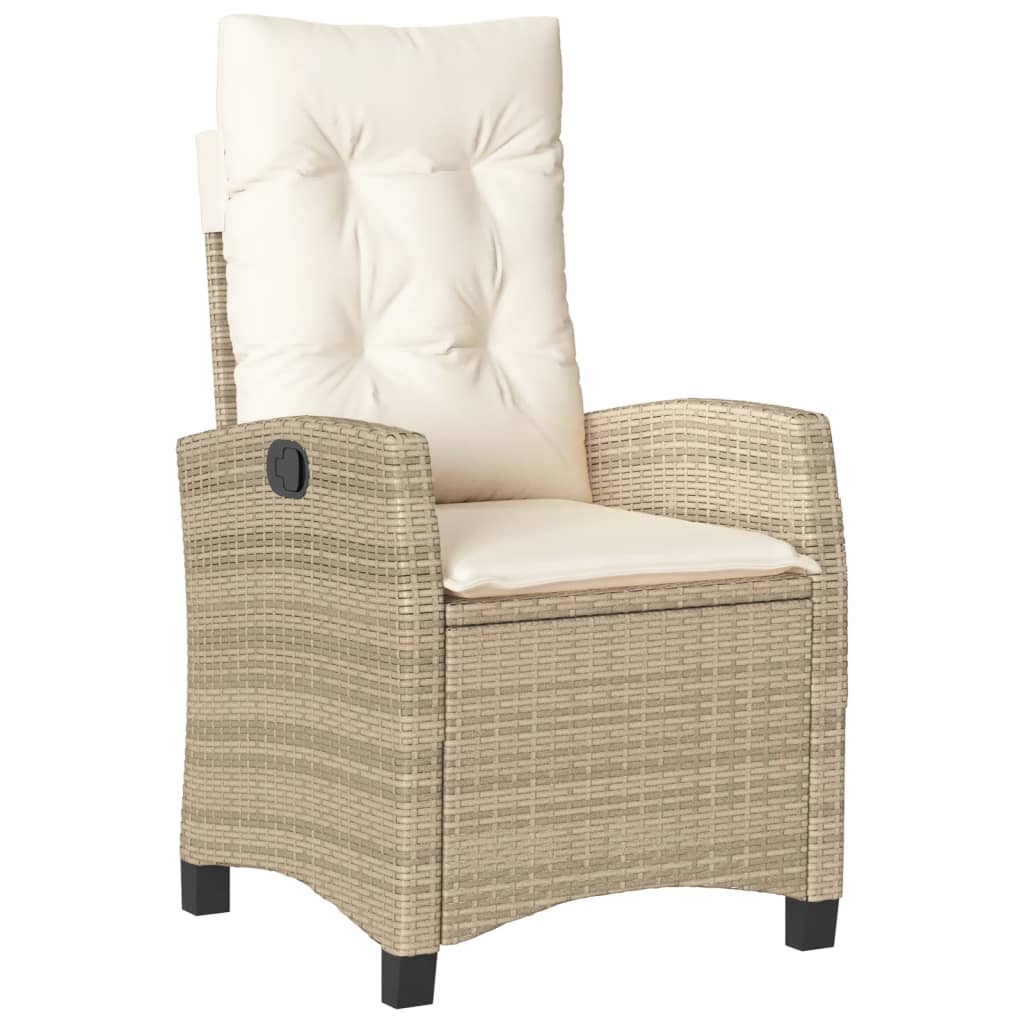 havestol med lænefunktion og hynder polyrattan beige