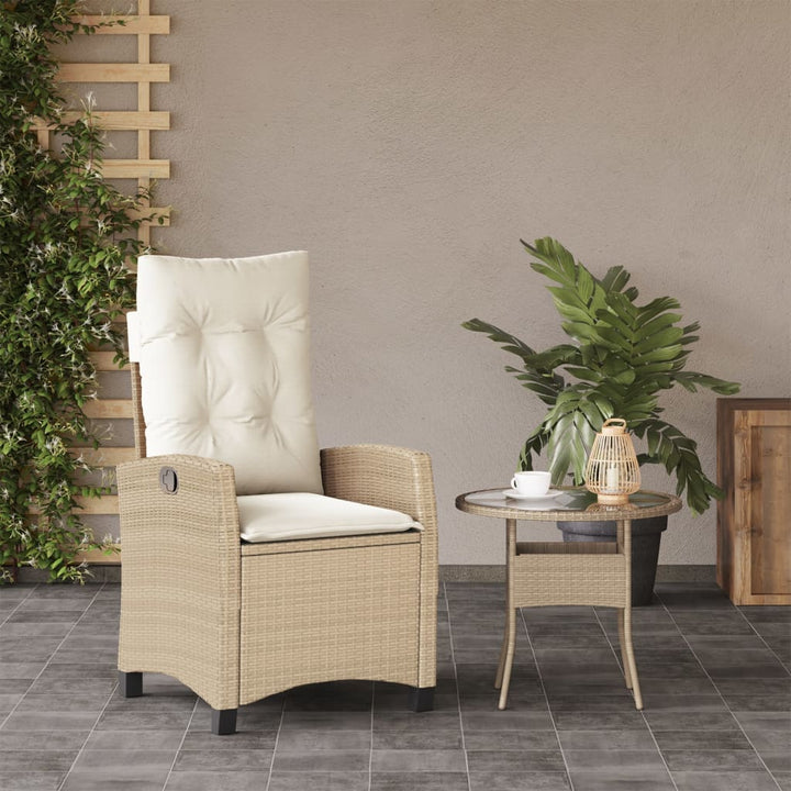 havestol med lænefunktion og hynder polyrattan beige