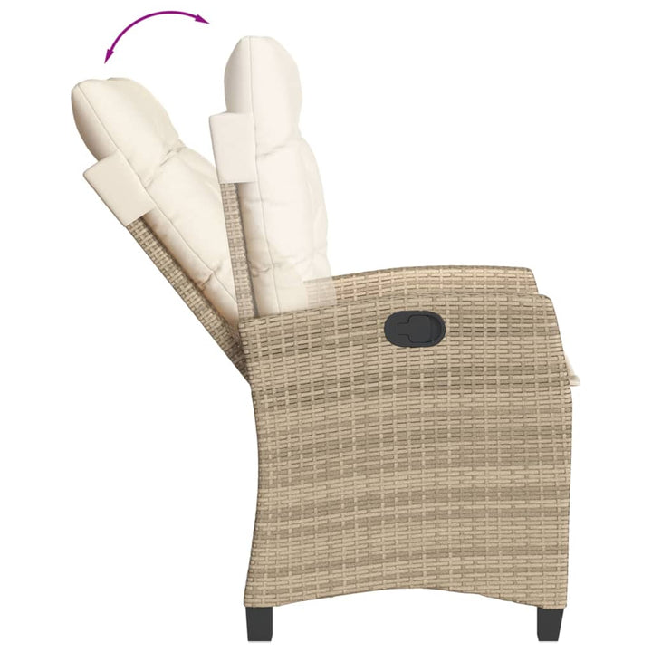 havestol med lænefunktion og hynder polyrattan beige