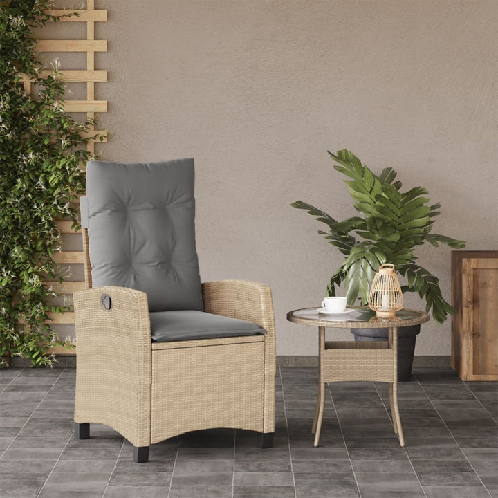 havestol med lænefunktion og hynder polyrattan blandet beige
