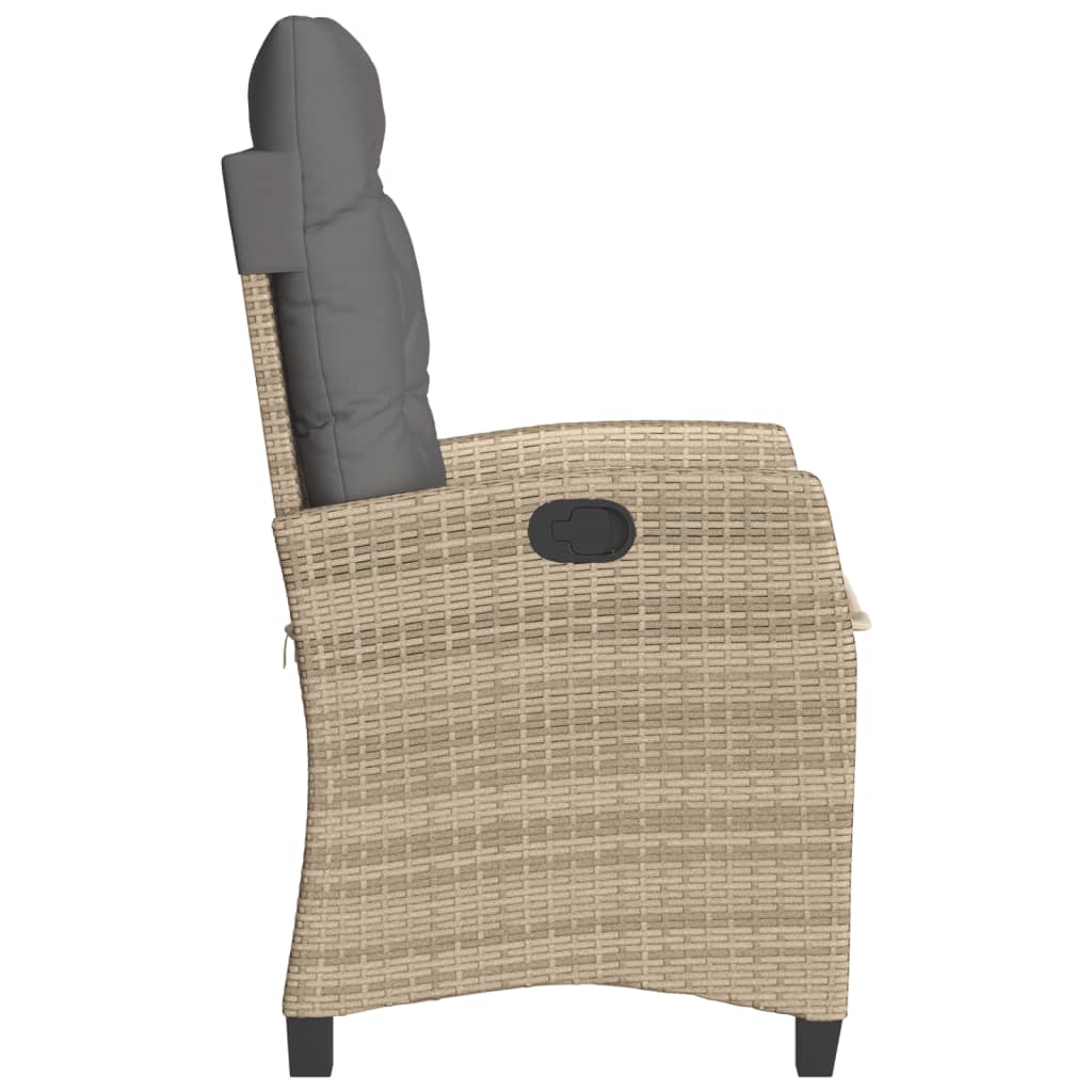 havestol med lænefunktion og hynder polyrattan blandet beige