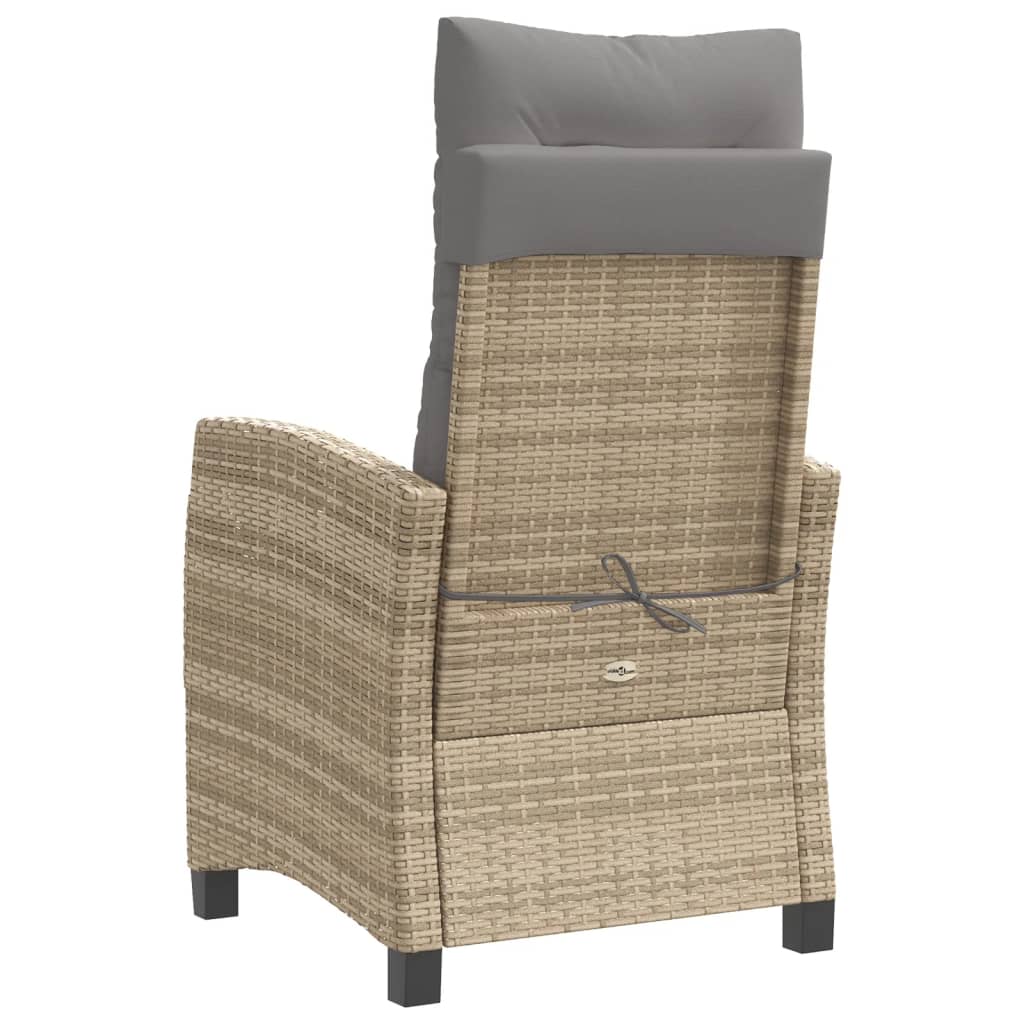 havestol med lænefunktion og hynder polyrattan blandet beige