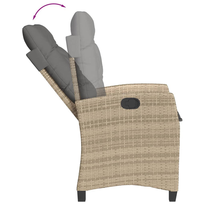 havestol med lænefunktion og hynder polyrattan blandet beige