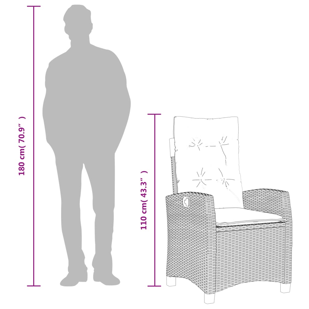 havestol med lænefunktion og hynder polyrattan blandet beige