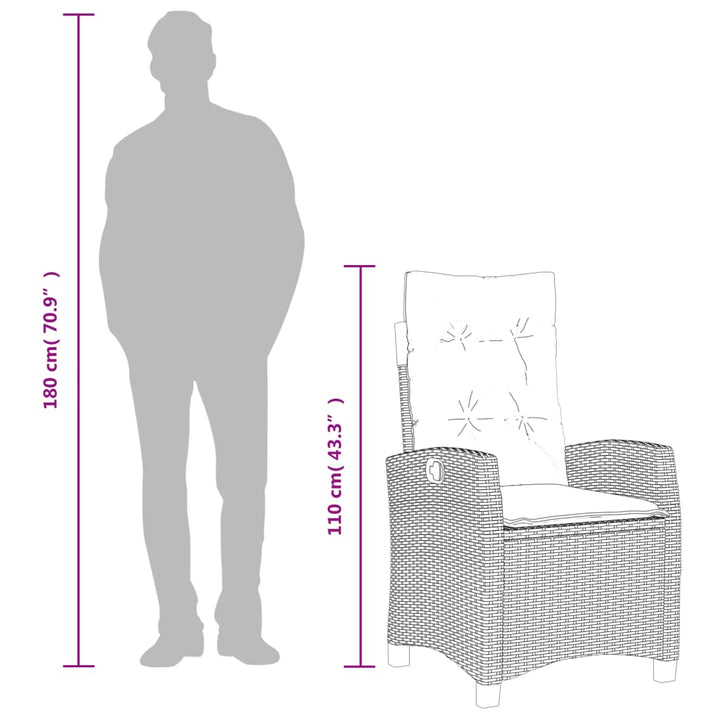 havestol med lænefunktion og hynder polyrattan blandet beige