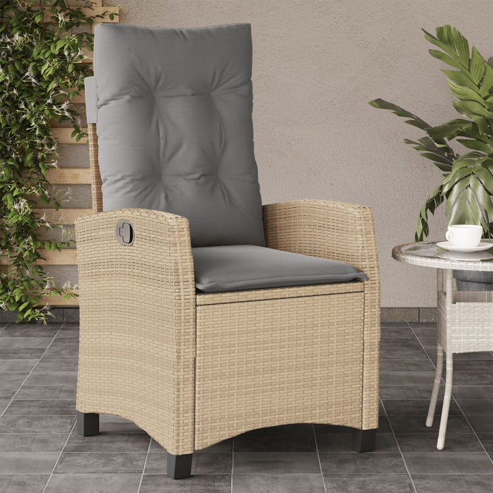 havestol med lænefunktion og hynder polyrattan blandet beige