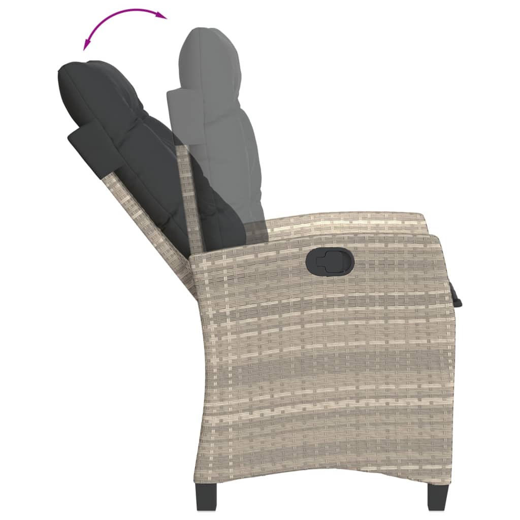 havestol med lænefunktion og hynder polyrattan lysegrå