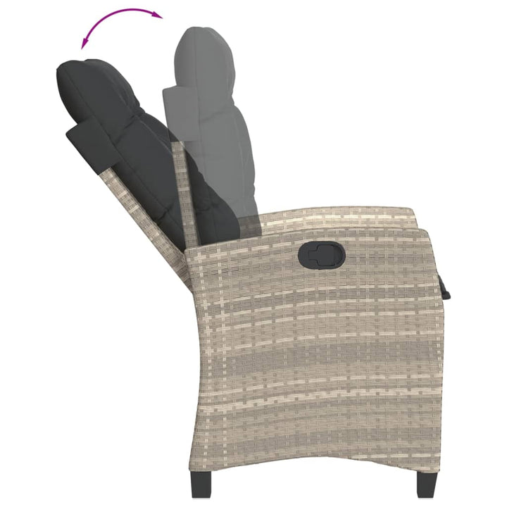 havestol med lænefunktion og hynder polyrattan lysegrå