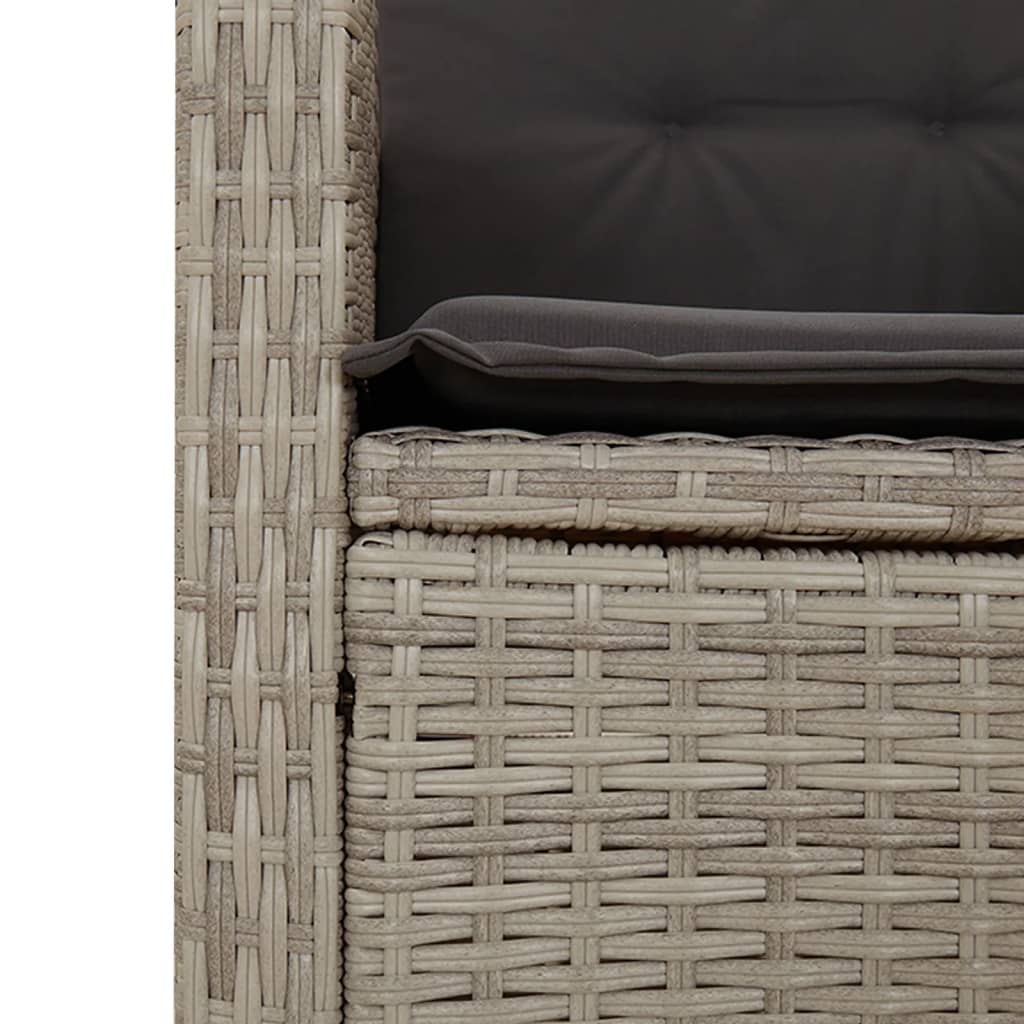havestol med lænefunktion og hynder polyrattan lysegrå