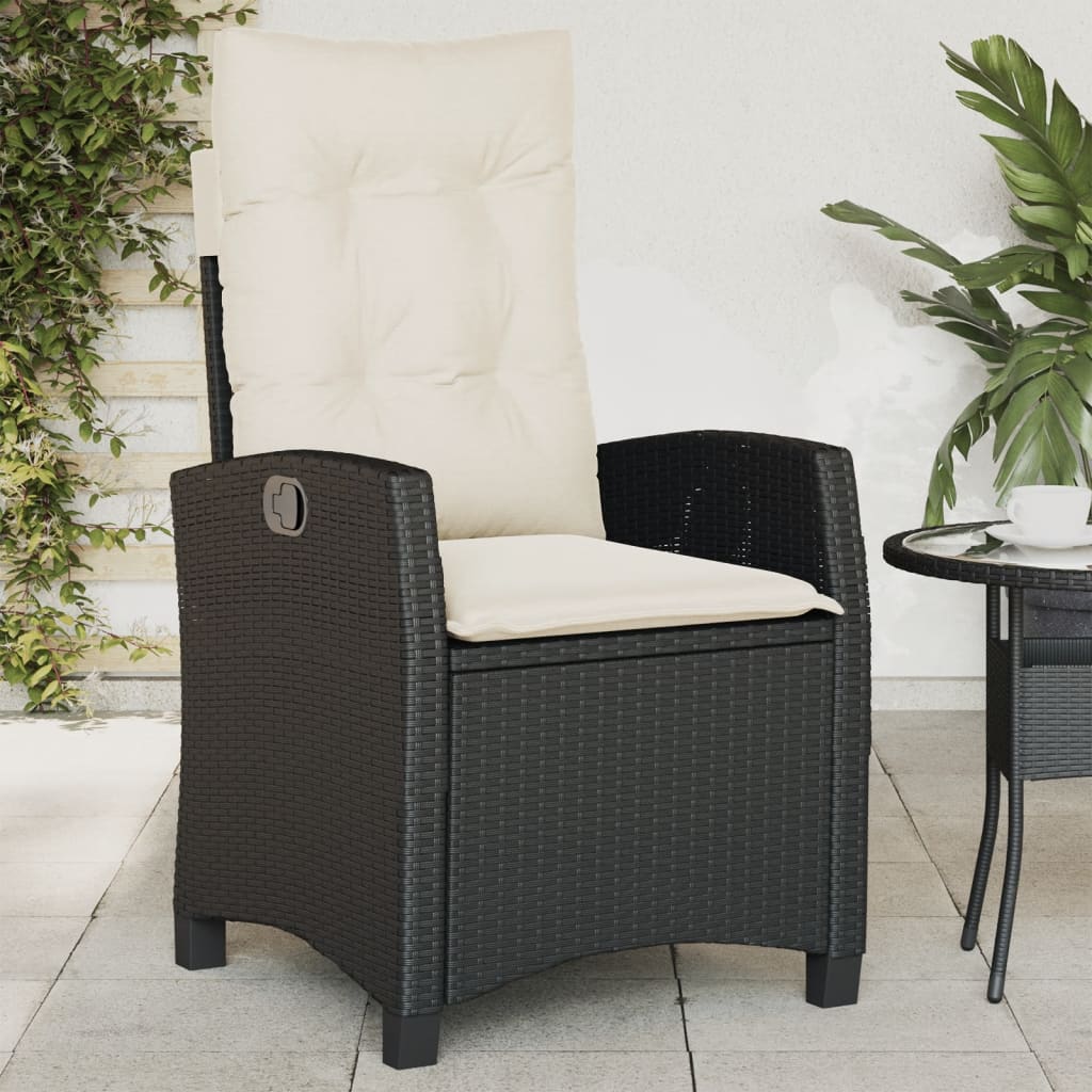havestole med hynder 2 stk. justerbart ryglæn polyrattan sort
