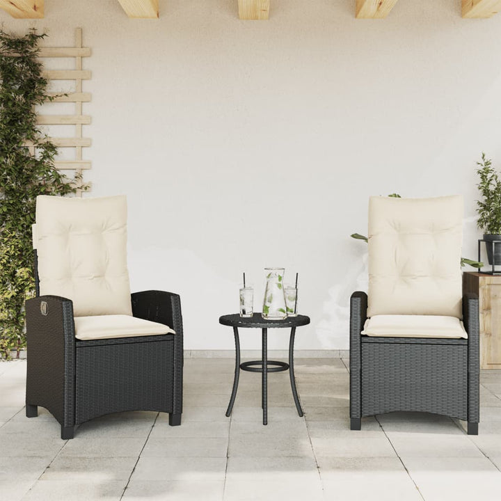 havestole med hynder 2 stk. justerbart ryglæn polyrattan sort