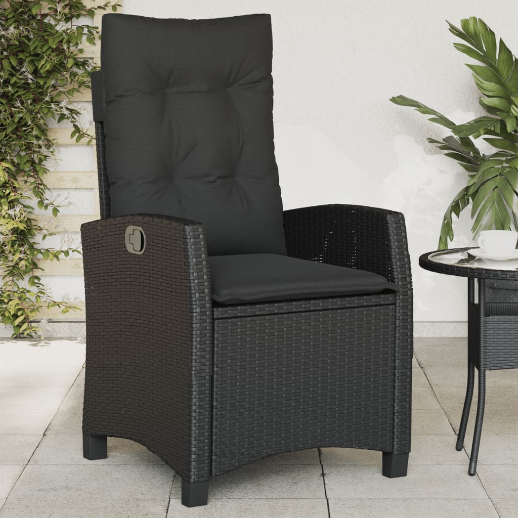 havestole med hynder 2 stk. justerbart ryglæn polyrattan sort