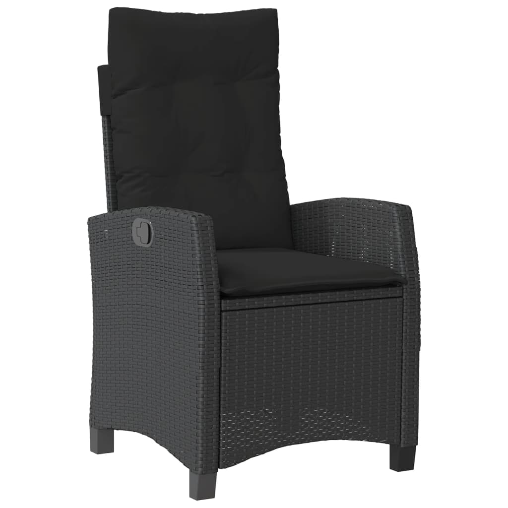 havestole med hynder 2 stk. justerbart ryglæn polyrattan sort