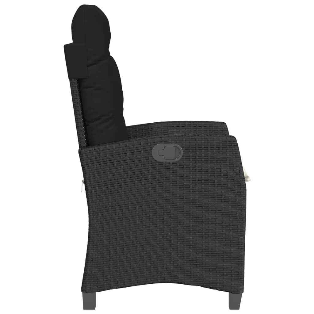 havestole med hynder 2 stk. justerbart ryglæn polyrattan sort
