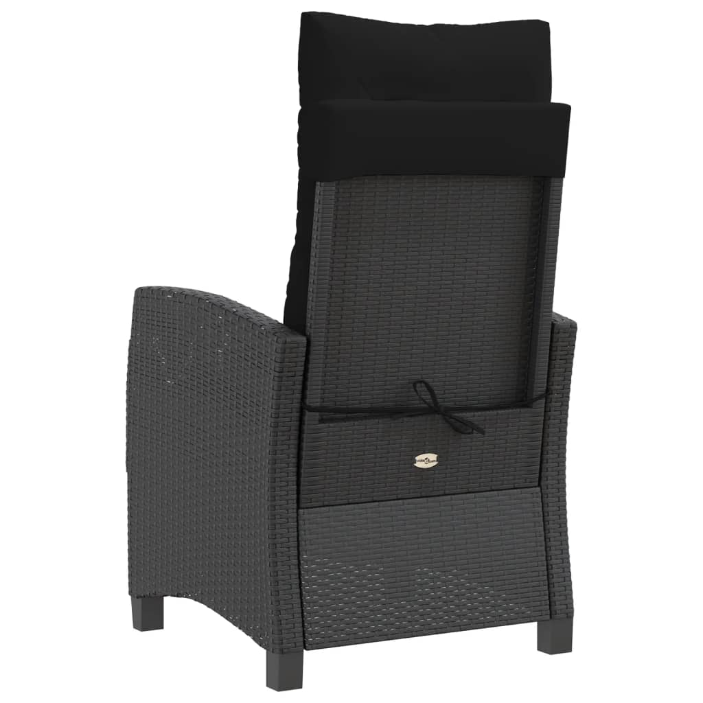 havestole med hynder 2 stk. justerbart ryglæn polyrattan sort