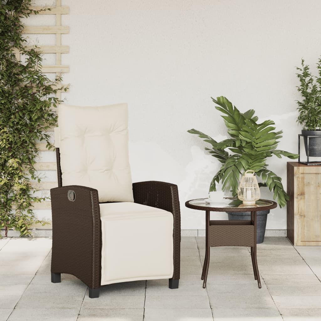 havestol med lænefunktion og fodstøtte polyrattan brun