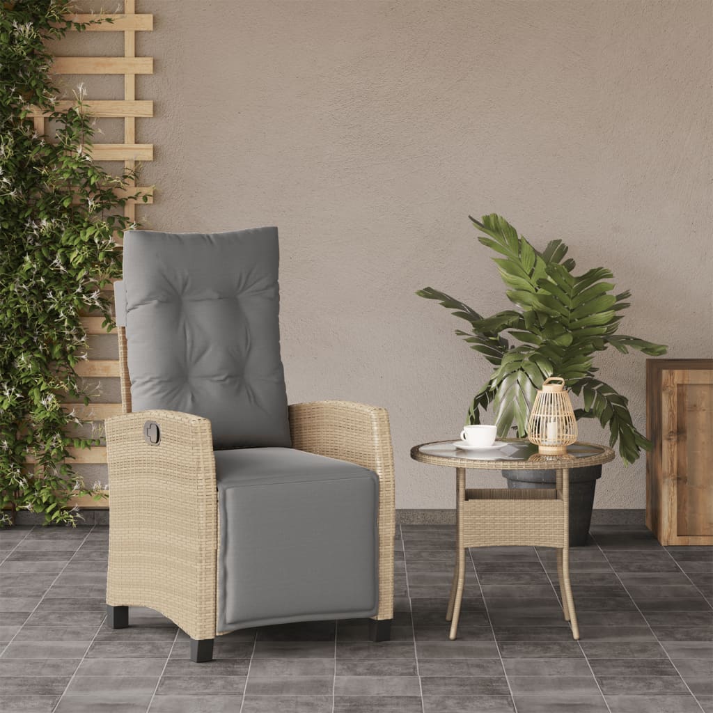 havestol med lænefunktion og fodstøtte polyrattan blandet beige