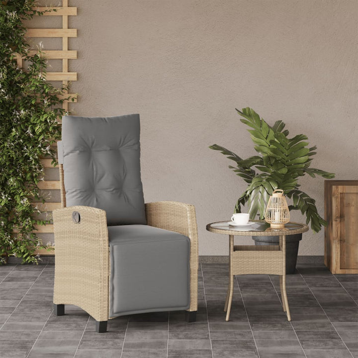 havestol med lænefunktion og fodstøtte polyrattan blandet beige